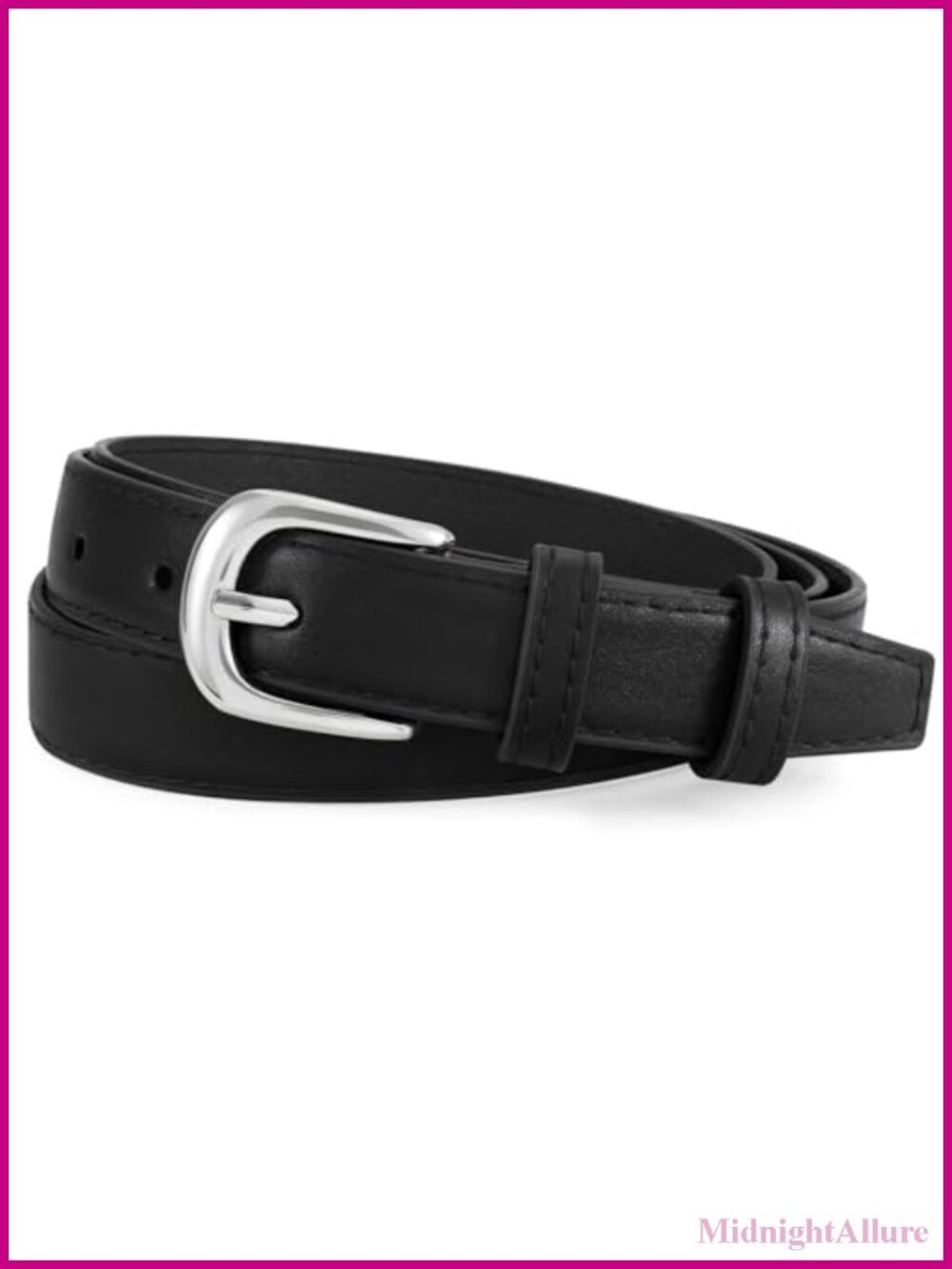 PU Leather Thin Belt for Women Casual Fashion Waist Dress Belt Silver Buckle